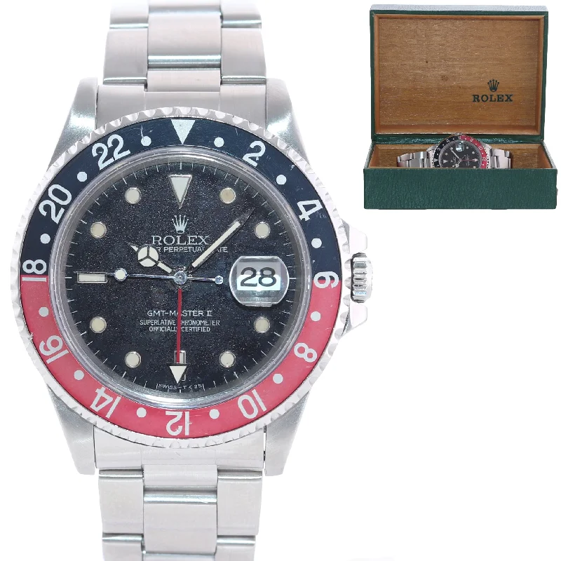 Luxury Digital Watches-Rolex GMT-Master II Coke Black Red 16710 Patina Stainless Steel 40mm Watch Box