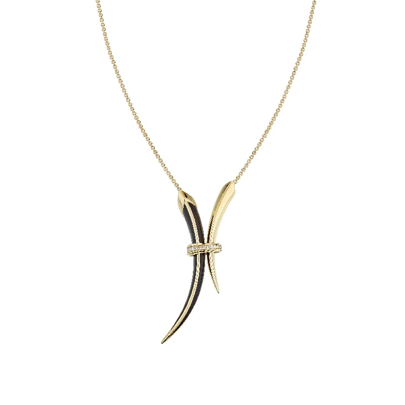 Artistic Necklaces for Women-Sabre Deco Necklace - Yellow Gold Vermeil, Black Ceramic & Diamond