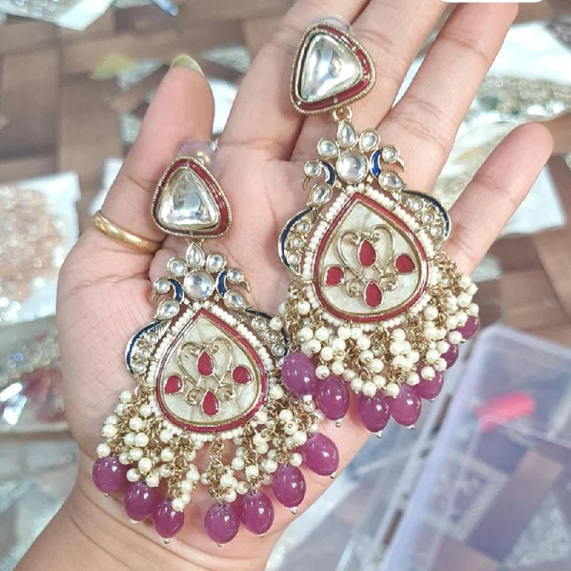 Elegant Rose Gold Earrings-JCM Gold Plated Kundan Stone And Beads Meenakari Dangler Earrings