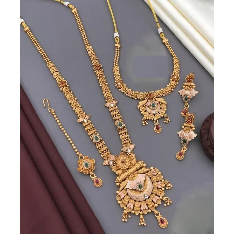 Elegant Layered Gold Necklaces-Akruti Collection Gold Plated Pota Stone Matte Finish Necklace Combo