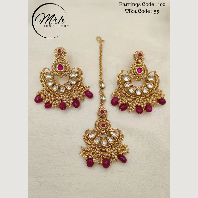 18k Gold Earrings-Jewel Addiction Copper Gold Plated Earrings With Mangtikka