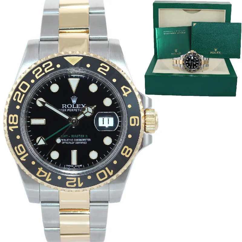 Trendy Mesh Band Watches-Rolex GMT-Master 2 Ceramic 116713 Black Two Tone Steel Gold Watch Box