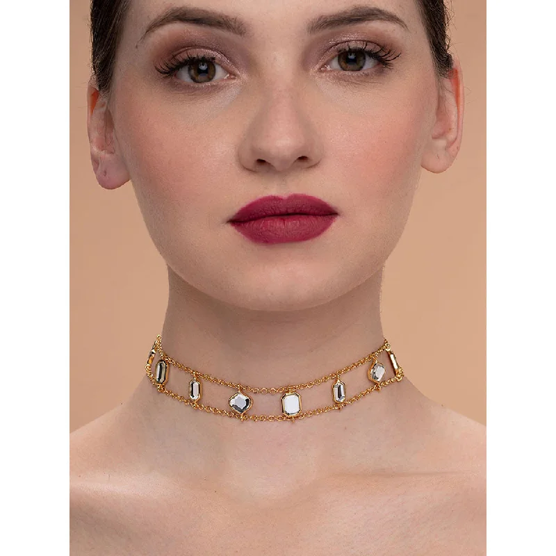 Long Pendant Necklaces-Isharya Amara CZ Choker Necklace in 18kt Gold Plated