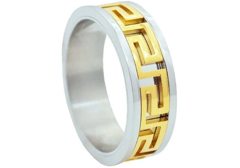 Custom Vintage Rings-Mens Two Tone Gold Stainless Steel Band