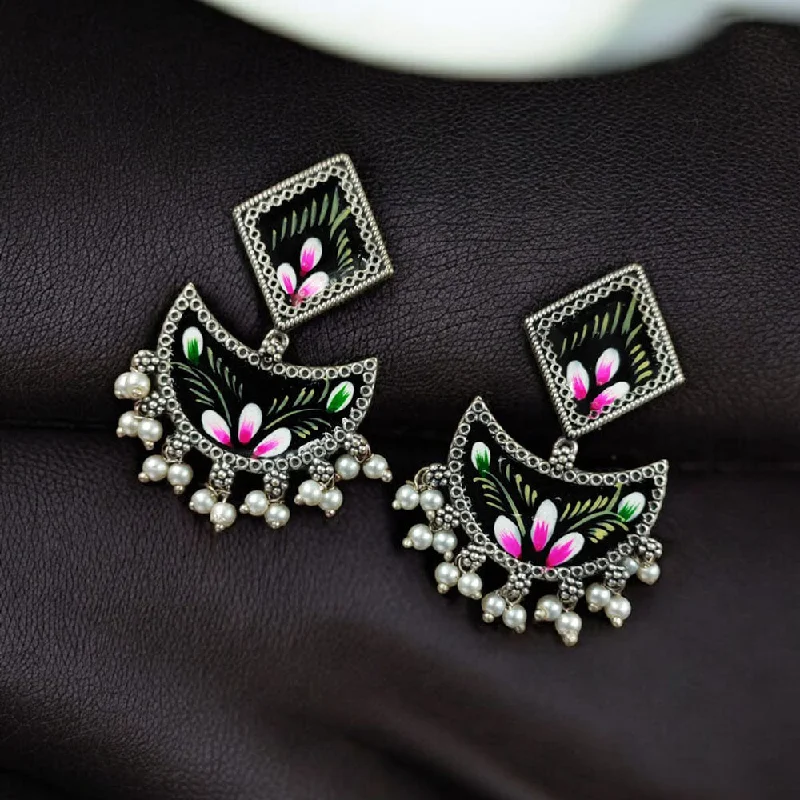 Art Deco Earrings-Maharani Jewels Oxidised Plated Meenakari Ghungroo Dangler Earrings