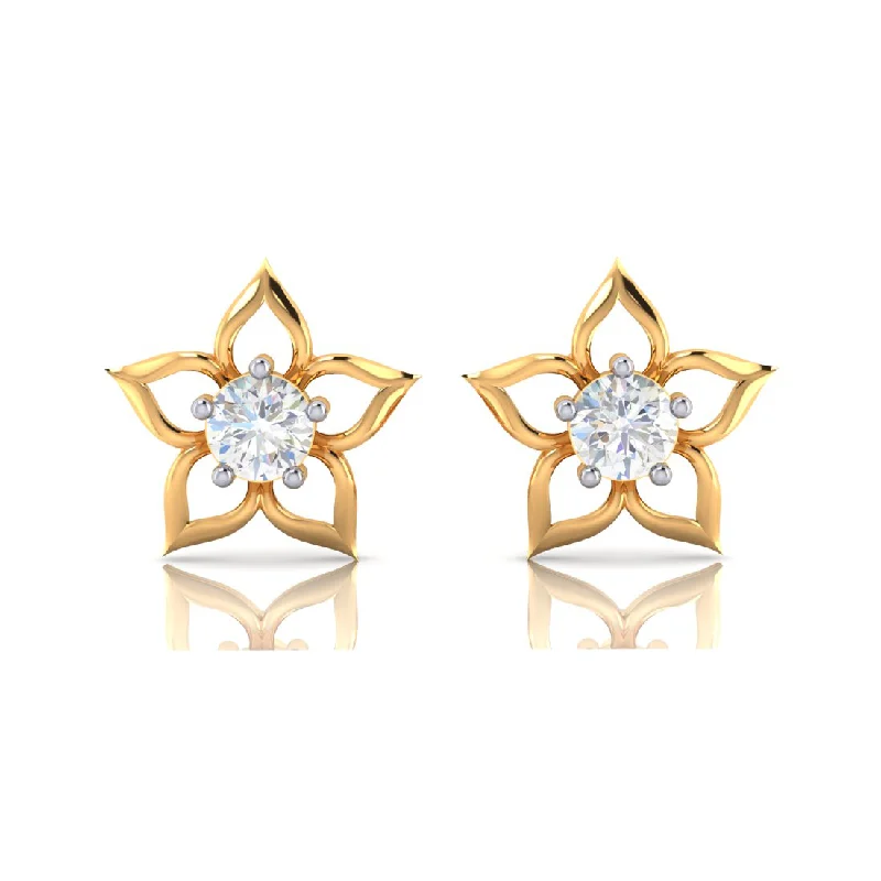 Long Silver Earrings-Flower Shaped Diamond Earrings With 18k Gold