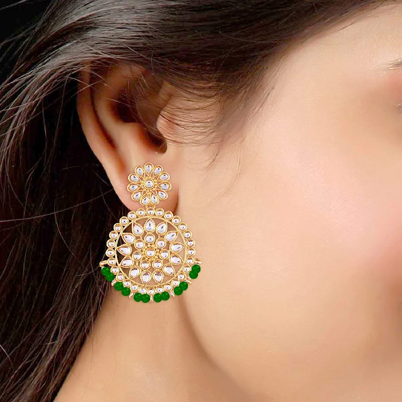 Designer Crystal Earrings-Etnico 18K Gold Plated Chandbali Earrings Glided With Kundans For Women/Girls (E2462G)