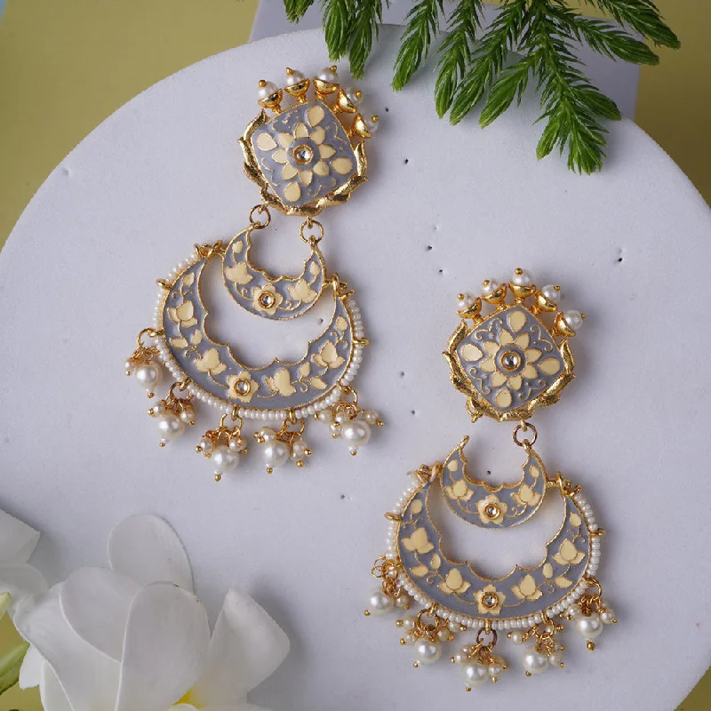 Vintage Boho Earrings-Shagna Gold Plated Meenakari And Pearls Dangler Earrings