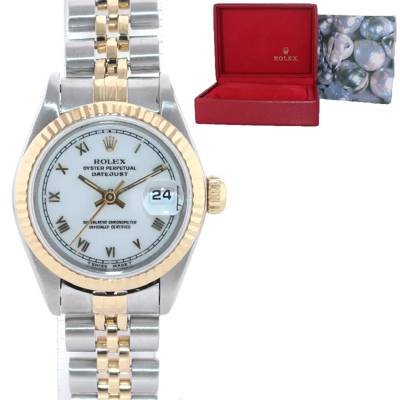 High-End Women’s Watches with Diamonds-Ladies Rolex 69173 Two Tone 18k Gold 26mm White Roman Jubilee Watch Box