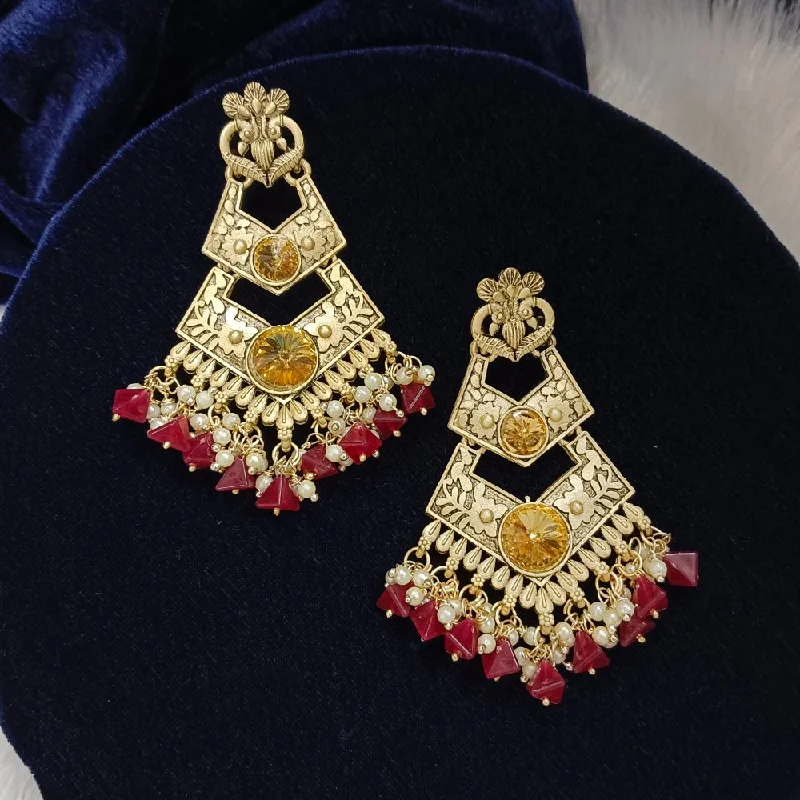 Antique Gold Earrings-Darshana Jewels Crystal Stone Gold Plated Dangler Earrings