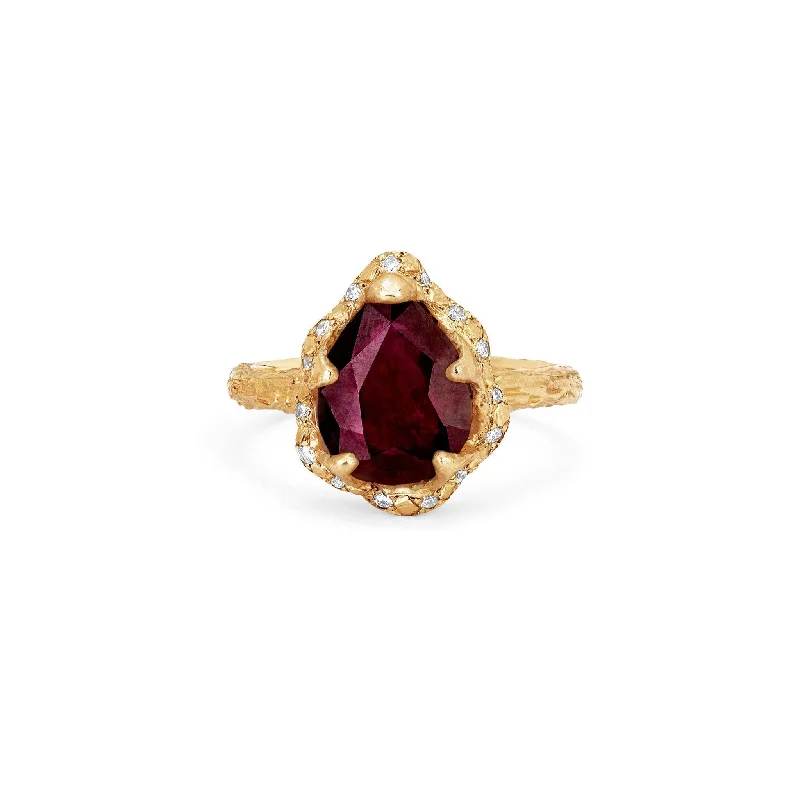 Customizable Rings for Gifts-Baby Queen Water Drop Natural Ruby Ring with Sprinkled Diamonds