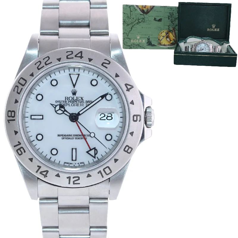 Affordable Digital Watches-Rolex Explorer 2 16570 Steel White Dial Polar GMT 40mm Oyster Watch Box