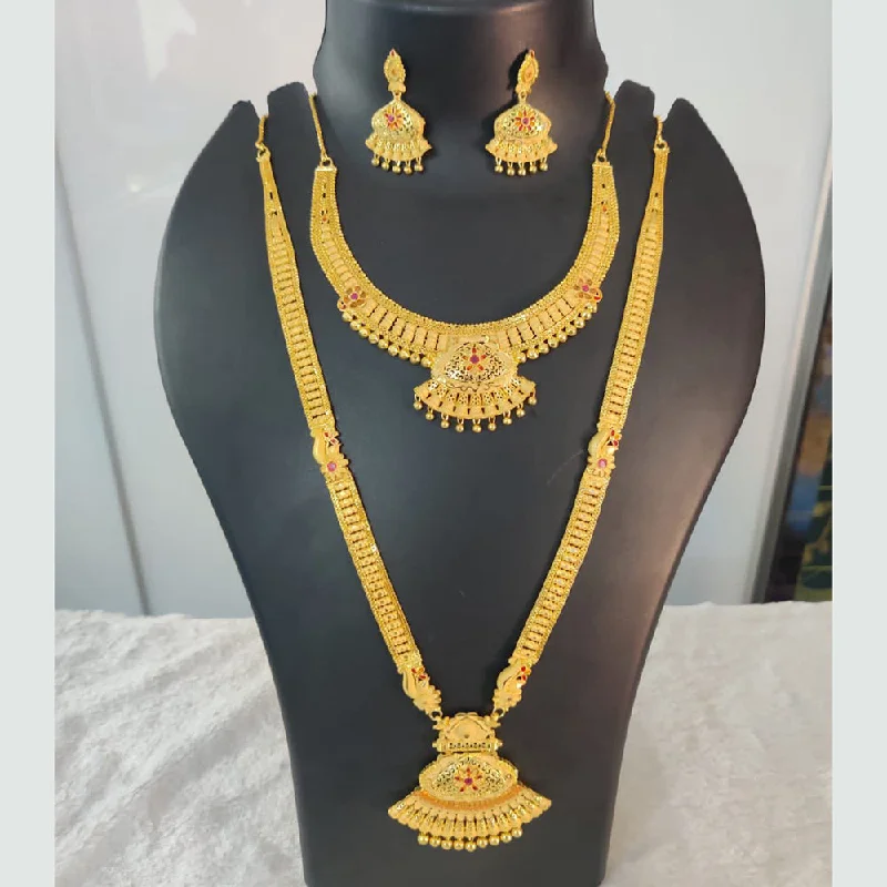 Handcrafted Silver Necklaces-Pari Art Jewellery Forming Gold Double Necklace Set