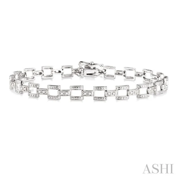 Adjustable Gold Bracelets-1/4 Ctw Single Cut Diamond Bar Link Bracelet in 10K White Gold