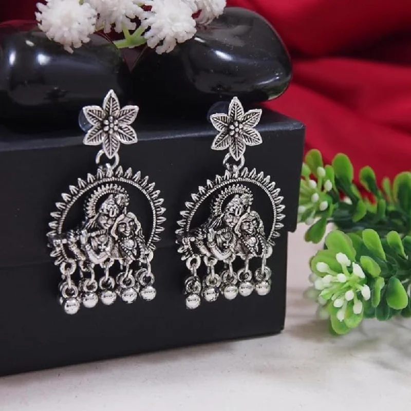 Cute Heart Earrings-Etnico Navratri Silver Oxidised Afghani Boho Earrings For Women (Style 1)