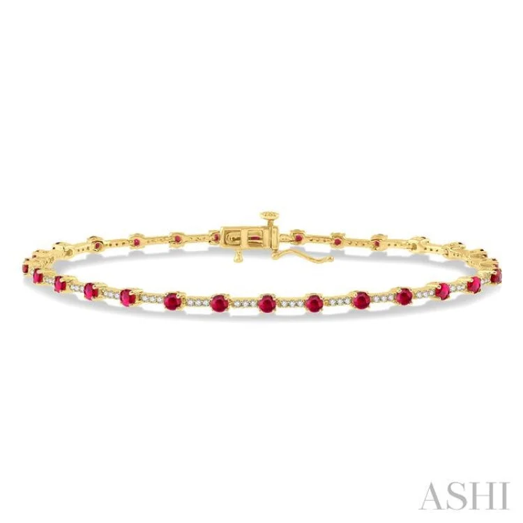 Personalized Silver Cuffs-1/2 Ctw Round Cut Diamond & 2.5MM Ruby Precious Bracelet in 10K Yellow Gold