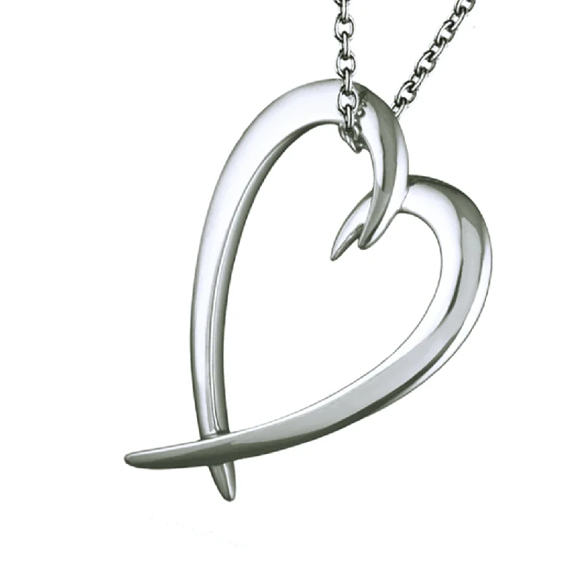 Silver Heart Pendant Necklaces-Hook Heart Pendant - Silver