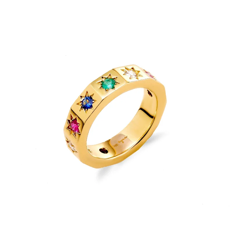 Sapphire Diamond Rings-Cosmic Multicolor Star Band