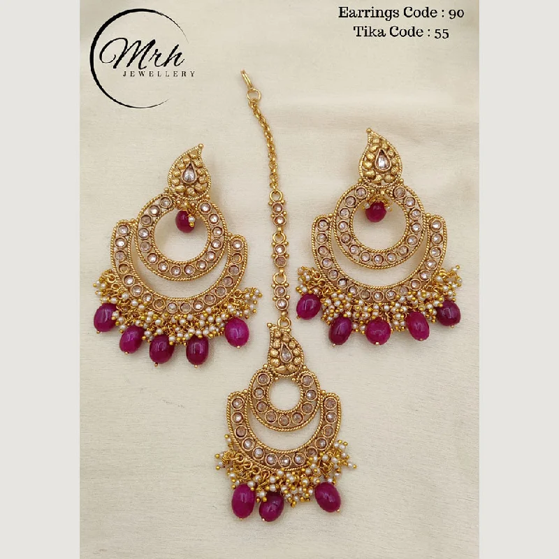 Silver Hoops Earrings-Jewel Addiction Copper Gold Plated Earrings With Mangtikka