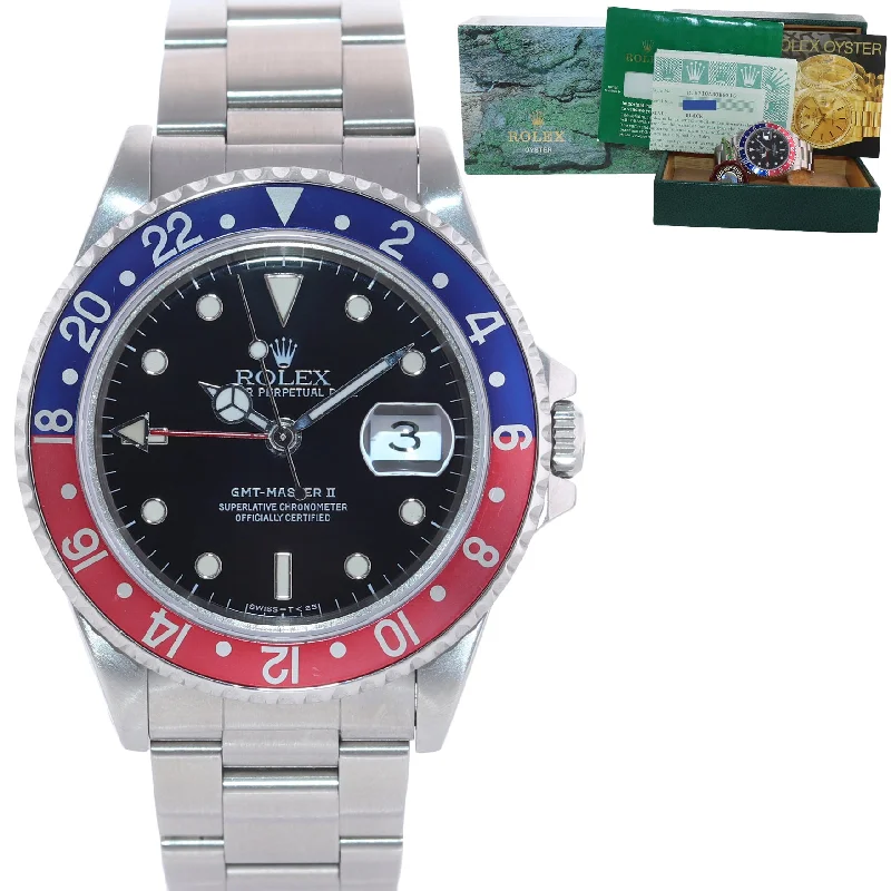 Smart Watches with Music Control-PAPERS Rolex GMT-Master 2 Pepsi Blue Red Steel 16710 40mm Tritium Watch Box