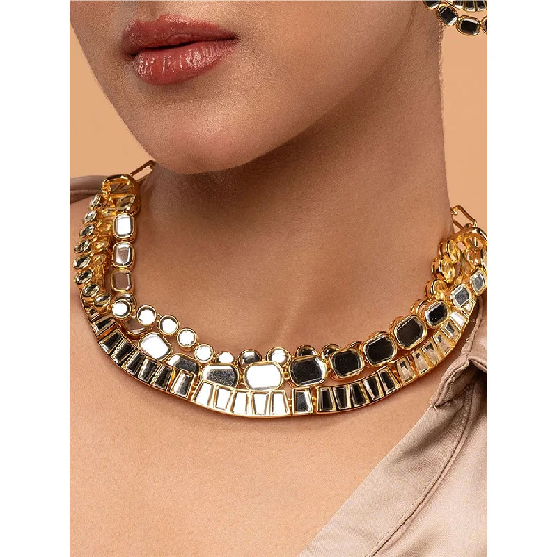 Wedding Necklaces for Brides-Isharya Glimmer Layered Necklace In 18Kt Gold Plated