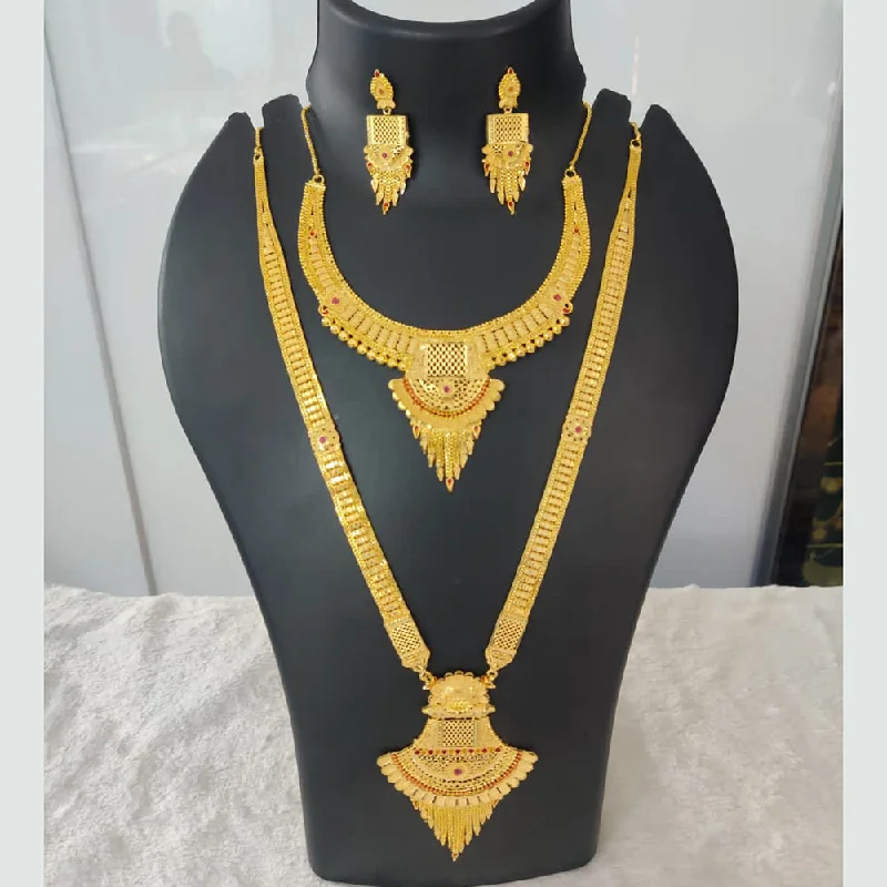 Simple Gold Bead Necklaces-Pari Art Jewellery Forming Gold Double Necklace Set