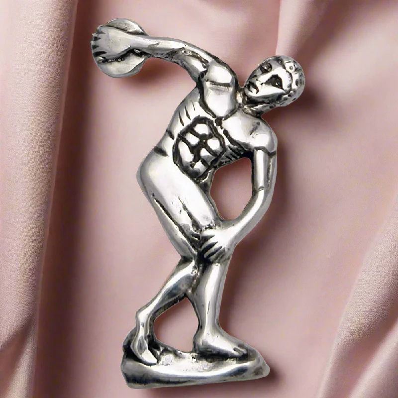 Vintage Brooch with Classic Design-Greek Olympic Disk Thrower Brooch in Sterling Silver (K-79)