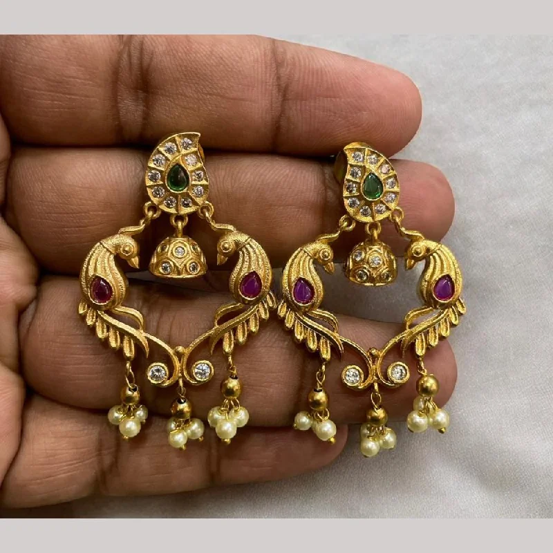 Fashion Earrings for Special Occasions-Sona Creation Gold Plated Pota Stone And  Pearls Dangler Earrings