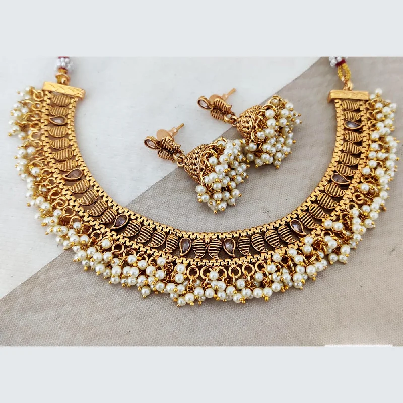 Simple Bead Necklaces-Rani Sati Jewels Gold Plated Pearl Necklace Set