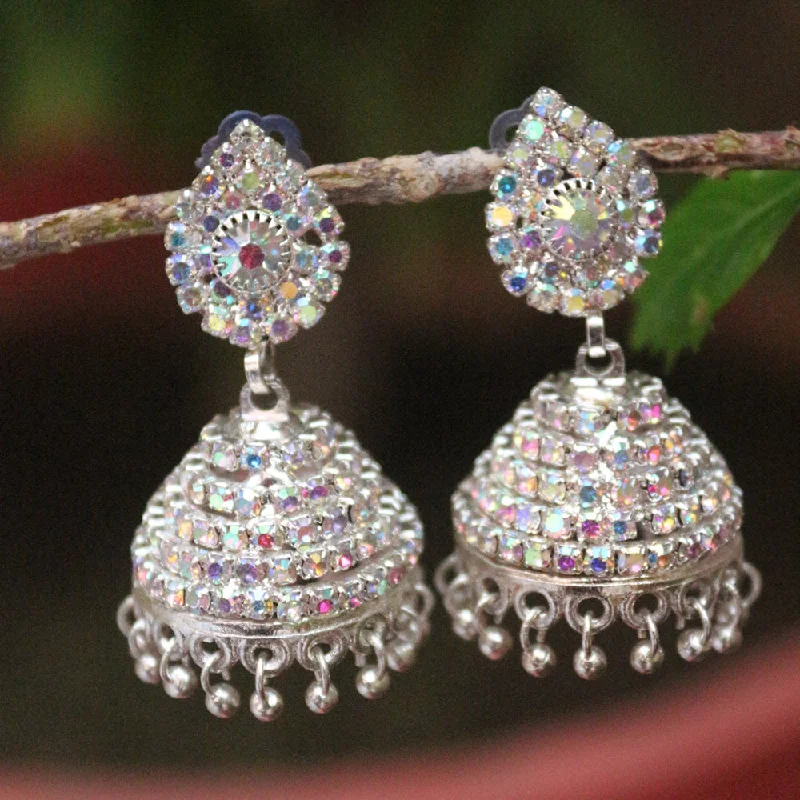 Vintage Silver Earrings-H K Fashion Oxidised Plated Austrian Stone Jhumki Earrings