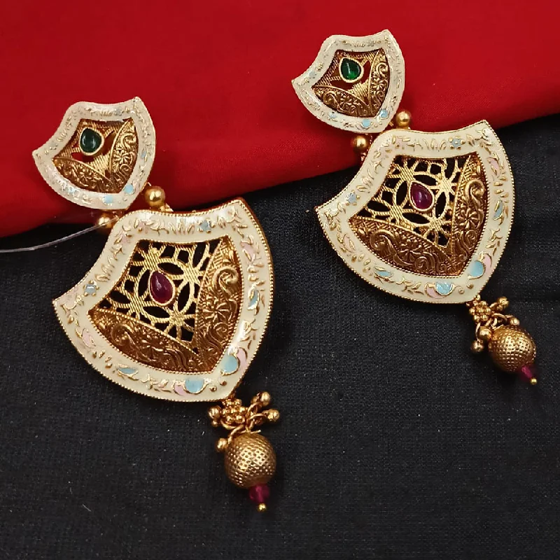 Mixed Metal Earrings-Padmawati Bangles Gold Plated Kundan Stone And Meenakari Dangler Earrings