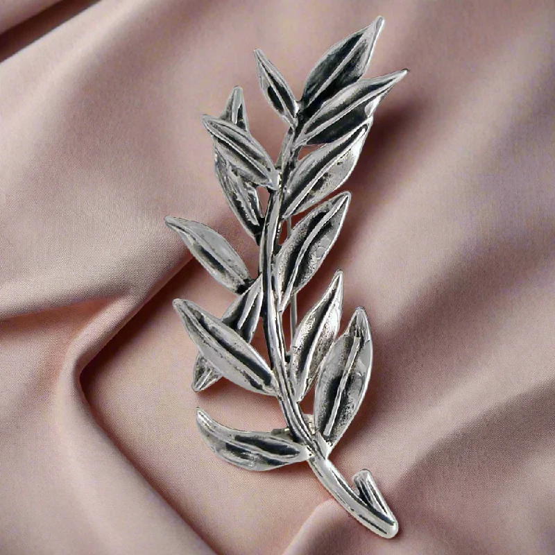 Bridal Brooch for Wedding-Greek Traditional Olive leaf brooch in sterling silver (K-41)