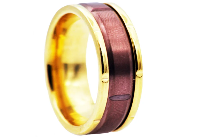 Birthstone Rings for Women-Mens Chocolate And Gold Stainless Steel Ring