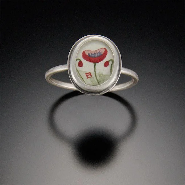 Stylish Wedding Rings for Brides-Tiny Oval Poppy Ring