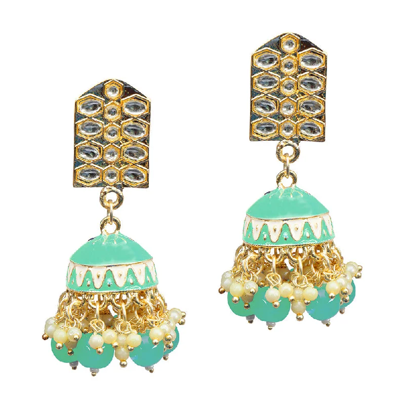 Simple Stud Earrings for Daily Wear-Darshana Jewels Gold Plated Kundan Stone Meenakari Jhumki Earrings