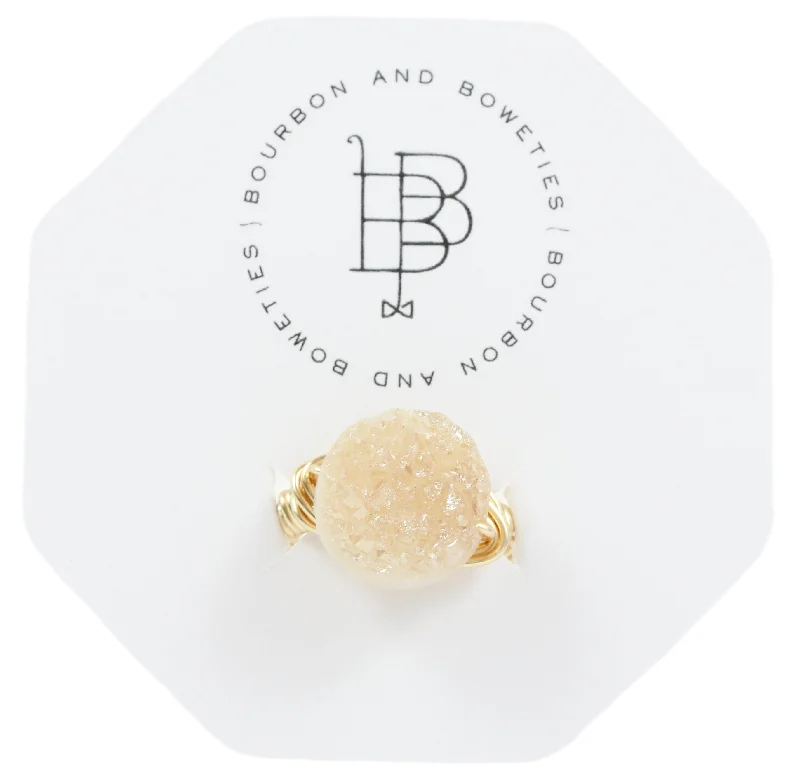 Personalized Birthstone Rings-Round Champagne Druzy Ring