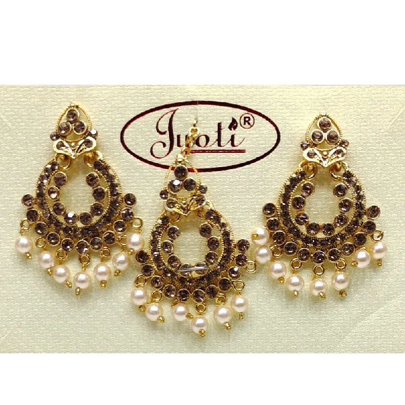 Artistic Earrings for Women-Tip Top Jewellers Gold Plated Austrian Stone And Pearl Earrings With Mangtikka