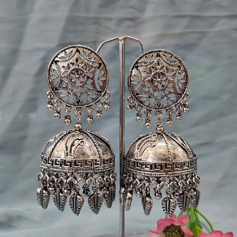 Floral Earrings for Women-Darshana Jewels Oxidised  Plated Jhumki Earrings