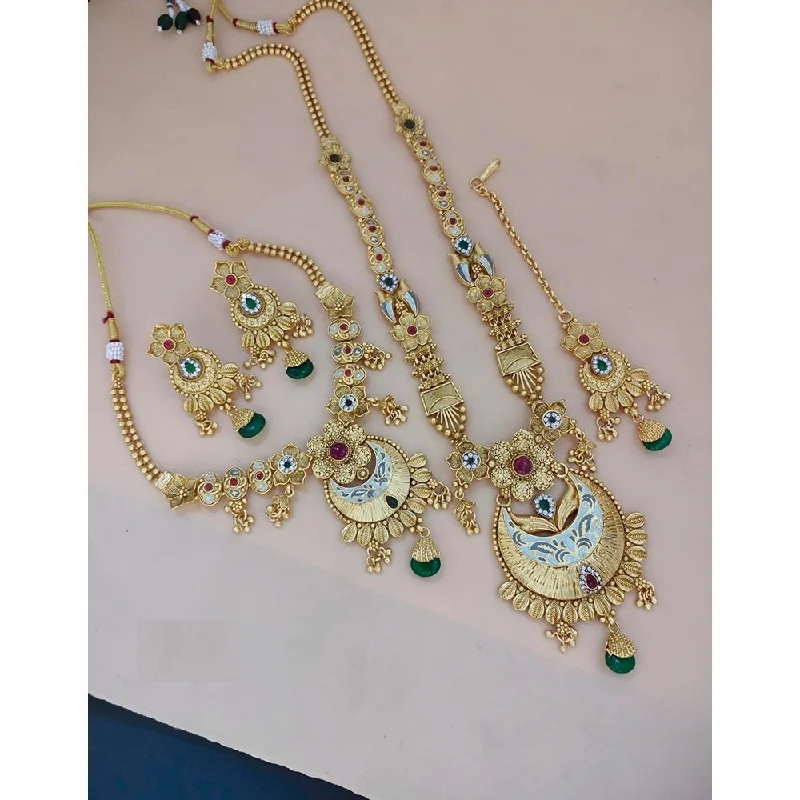 Gold Diamond Necklaces-Akruti Collection Meenakari Necklace Combo Set