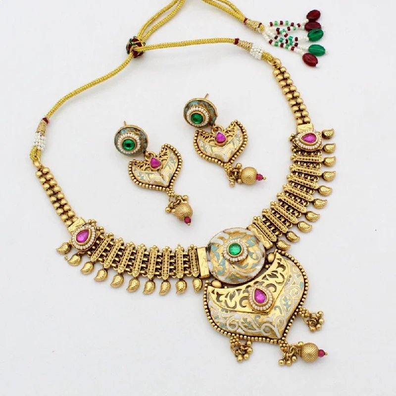 Simple Chain with Pendant Necklaces-JCM Gold Plated Meenakari Necklace Set