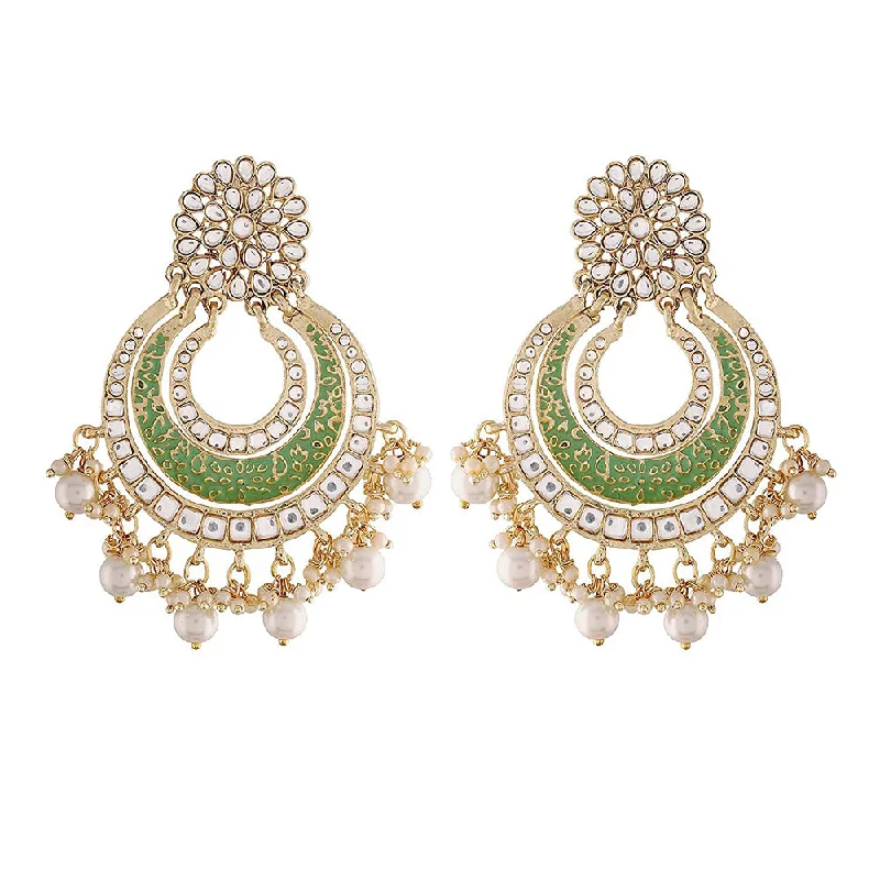 Silver Earring Cuffs-Etnico 18k Gold Plated Enamel/Meenakari Big Chandbali Earrings Glided With Kundan & Pearl for Women (E2860Min)