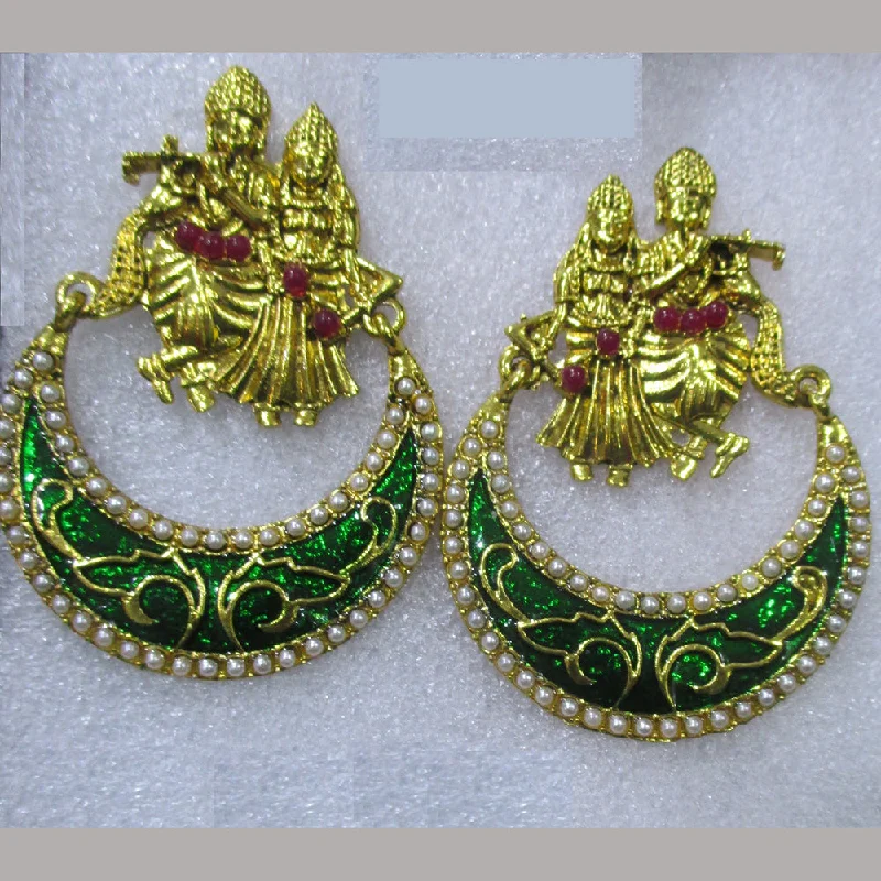 Large Statement Earrings-Midas Touch Gold Plated Pota Stone And Meenakari Temple Dangler Earrings