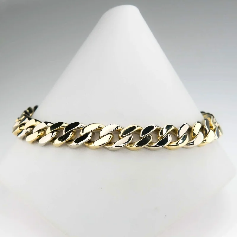 Adjustable Rope Bracelets-9.2mm Wide Solid Curb Link 9" Chain Bracelet in 14K Two Tone Gold