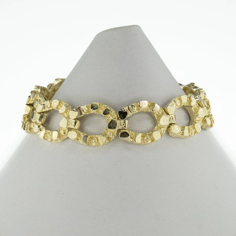 Luxury Diamond Tennis Bracelets-13.5mm Wide Nugget Horseshoe Link 7.5" Bracelet in 14K Yellow Gold