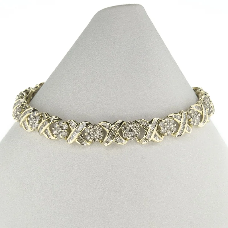 Bold Leather Bracelets-5.00tw Multi Diamond 7.5" XO Tennis Bracelet in 10K Yellow Gold