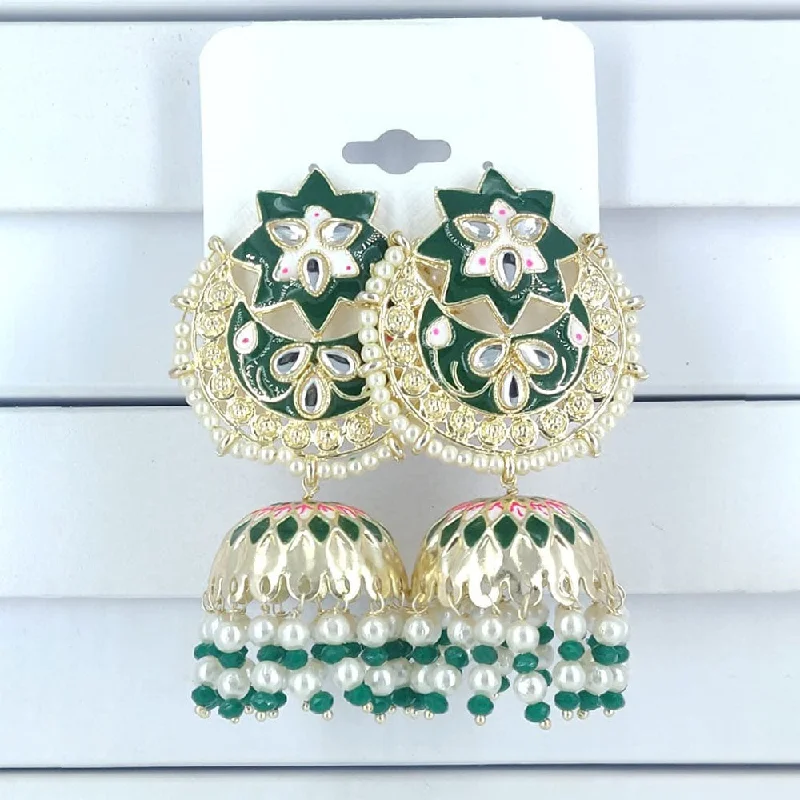 Large Gold Earrings-Corbeda Fashion Gold Plated Kundan And Meenakari Jhumki Earrings