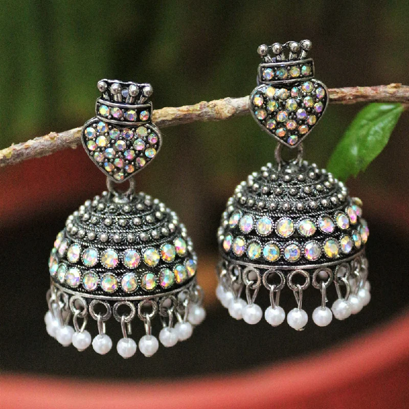 Large Drop Earrings-H K Fashion Oxidised Plated Austrian Stone  Jhumki Earrings