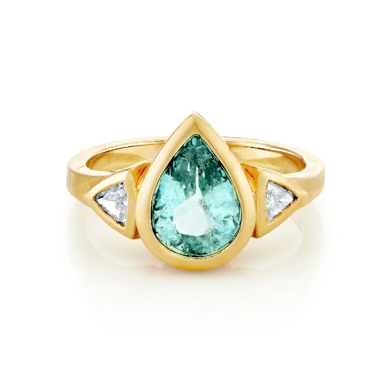 Simple Wedding Rings for Women-18K Pear Paraiba with Trillion Diamonds