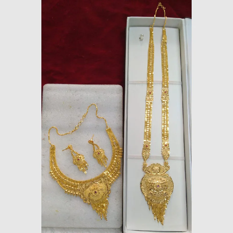 Classic Gold Pendant Necklaces-Pari Art Jewellery Forming Gold Combo Necklace Set