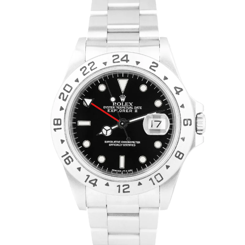 Waterproof Watches for Deep Sea Diving-Rolex Explorer II Stainless Steel Black 40mm GMT Date Watch 16570 N-Serial